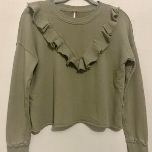 Free People 100% Cotton Ruffle Crop Lightweight Sweatshirt sz xs xsmall